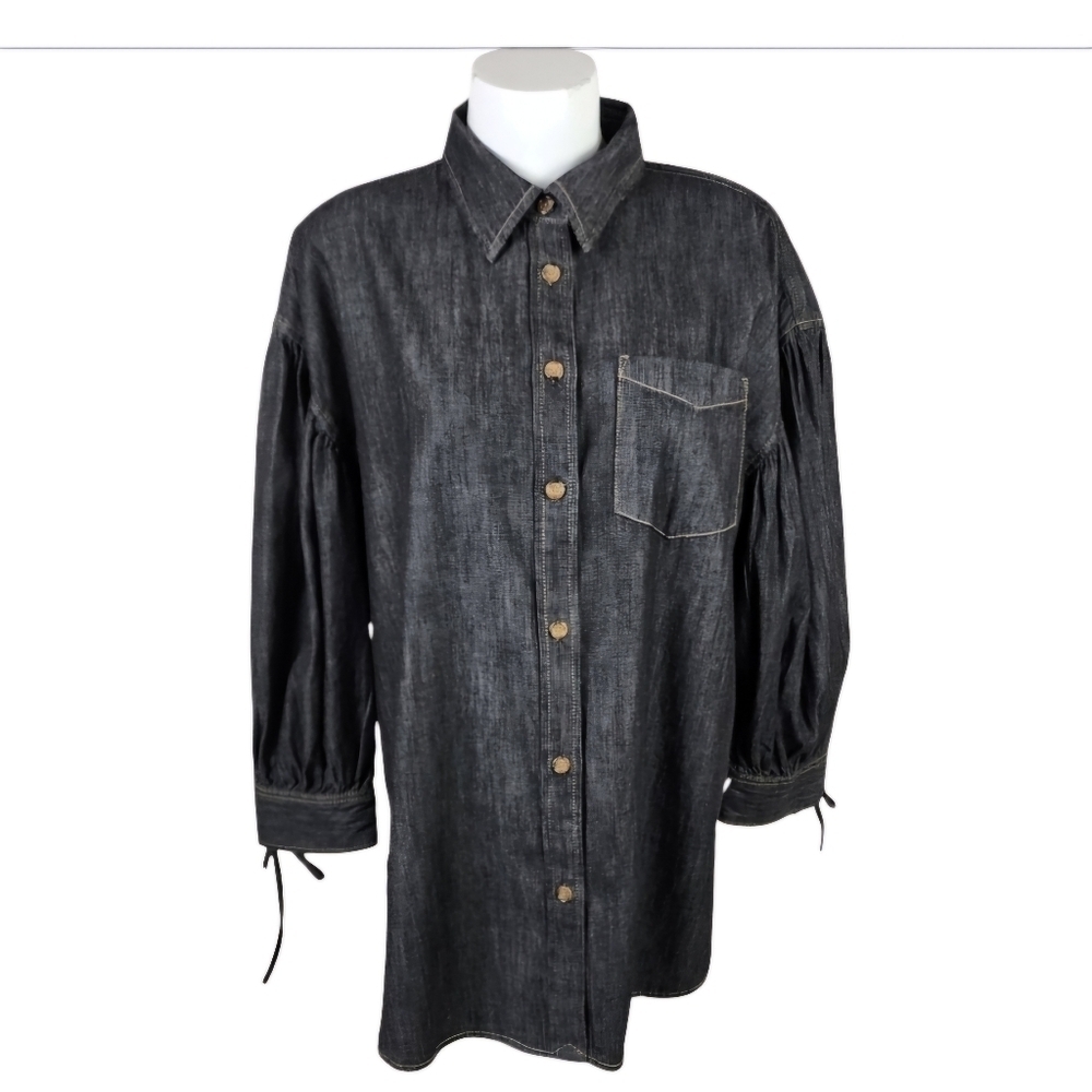 Lauren Ralph Lauren Black Label Denim Blouson Sleeve Top Black Size Large